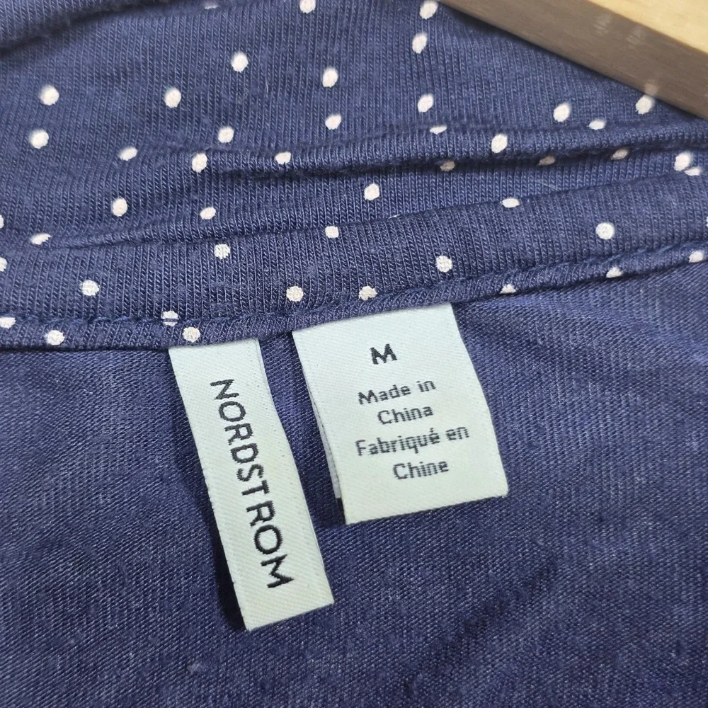 Nordstrom Pajama Set Womens M Navy Blue Polka Dot Modal Long Sleeve Wide Leg PJ